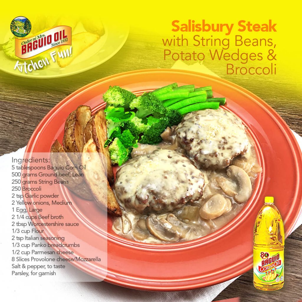Salisbury Steak with Potato Wedge and Broccoli